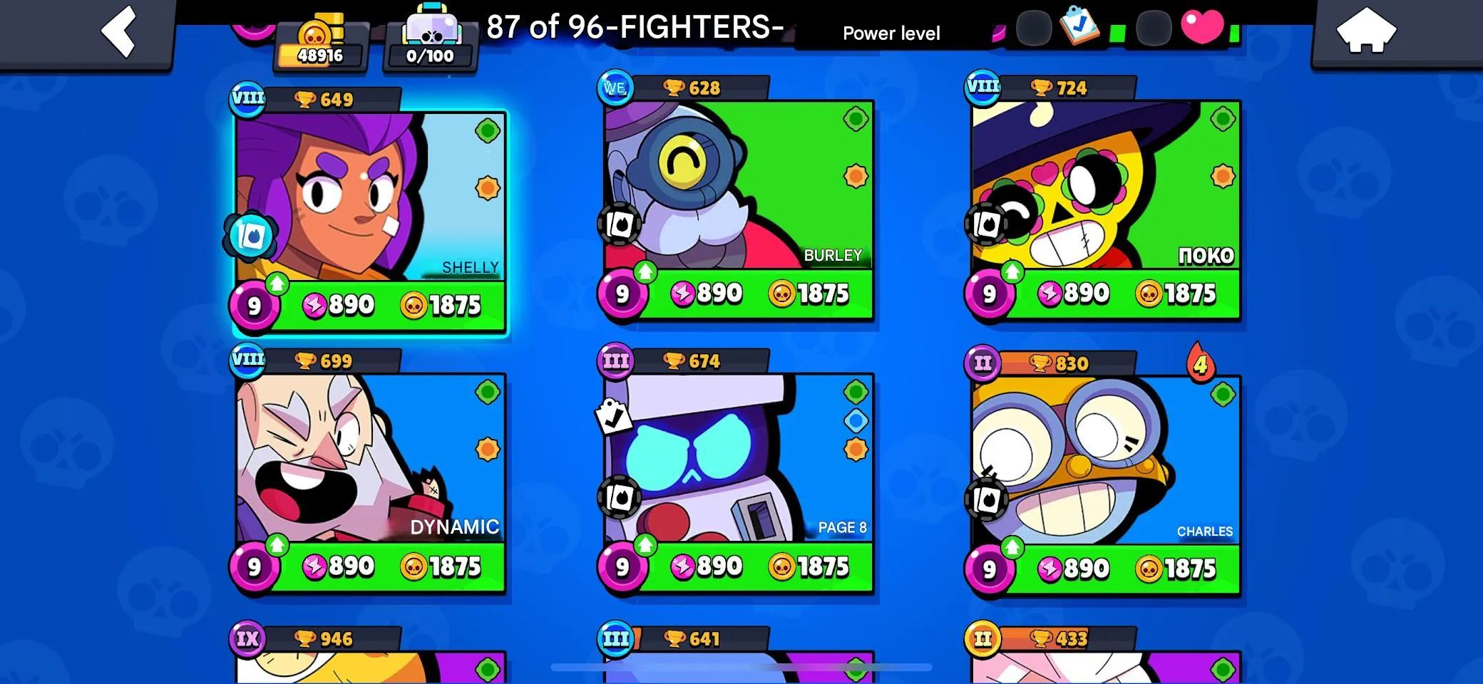 BS1911 48k Trophies 87 Brawlers 13 Hypercharges 17 Maxed incl Candy Cane Crow Winter Shelly Mutant Fang Lola Crow Kit Surge Gray 
